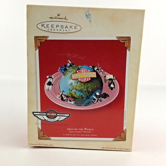 Hallmark 2003 Ornament Harley Davidson Motorcycle Around The World Display New